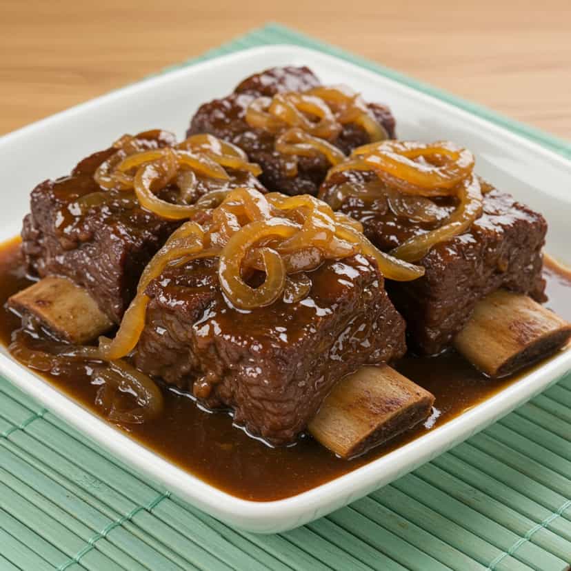 Foto deliciosa de Costela Bovina ao Molho de Cebola pronta para servir - Carnes & Frango