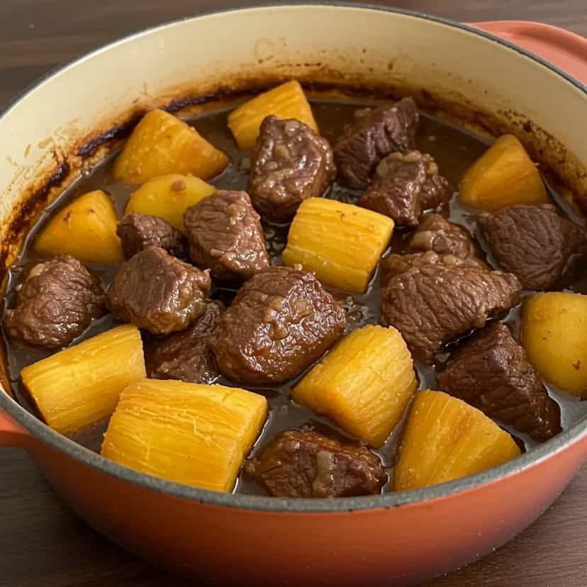 Foto deliciosa de Costela Bovina Molhada com Mandioca na Panela de Pressão pronta para servir - Carnes & Frango
