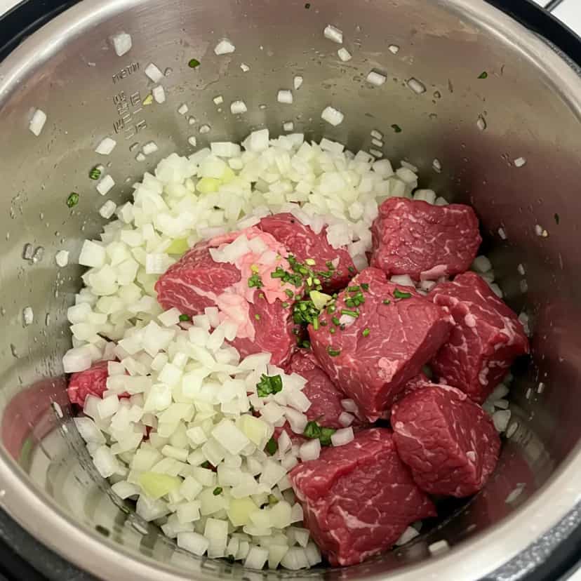 Foto deliciosa de Costela Bovina na Panela de Pressão com Cebola Roxa pronta para servir - Carnes & Frango