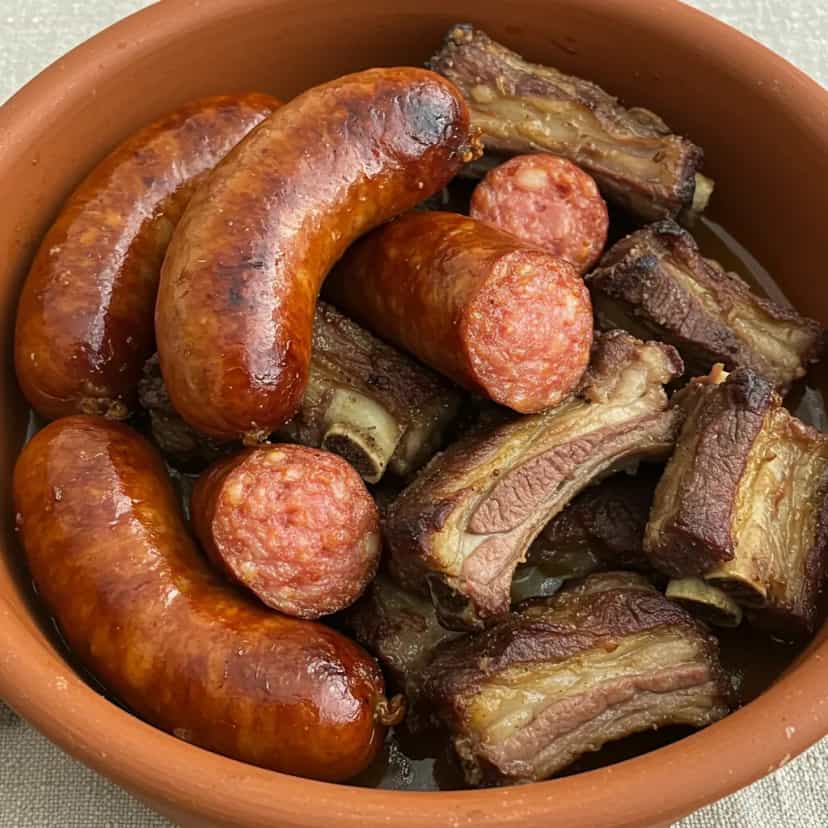 Foto deliciosa de Costela com Linguiça Toscana na Panela de Pressão pronta para servir - Carnes & Frango