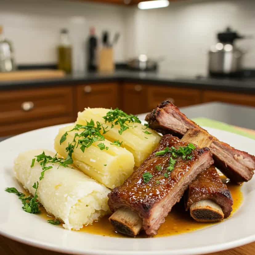 Foto deliciosa de Costela com mandioca pronta para servir - Pratos Brasileiros Icônicos