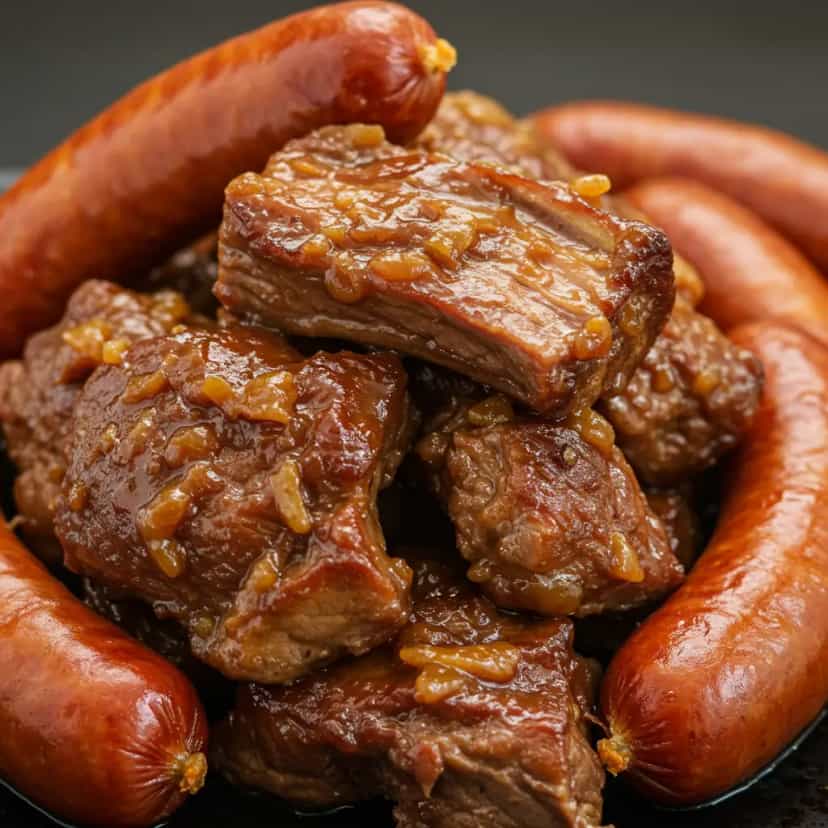 Foto deliciosa de Costela e Linguiça na Panela de Pressão pronta para servir - Carnes & Frango