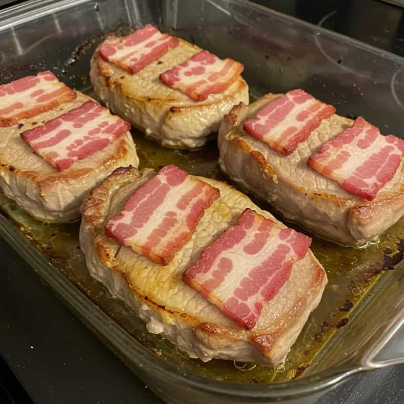 Foto deliciosa de Costelinha Suína Assada ao Molho de Limão e Bacon pronta para servir - Carnes & Frango