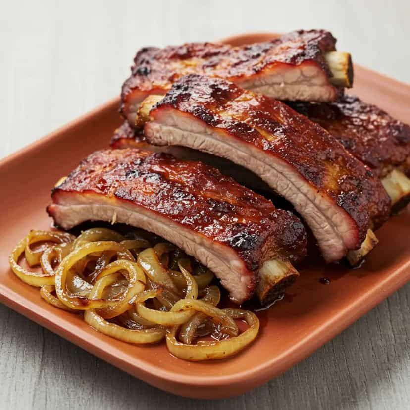 Foto deliciosa de Costelinha Suína Assada com Cerveja e Mel pronta para servir - Carnes & Frango