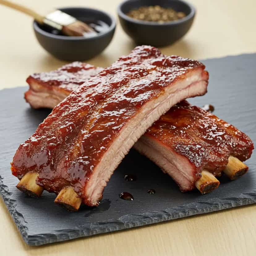 Foto deliciosa de Costelinha Suína Assada com Molho Barbecue Caseiro pronta para servir - Carnes & Frango