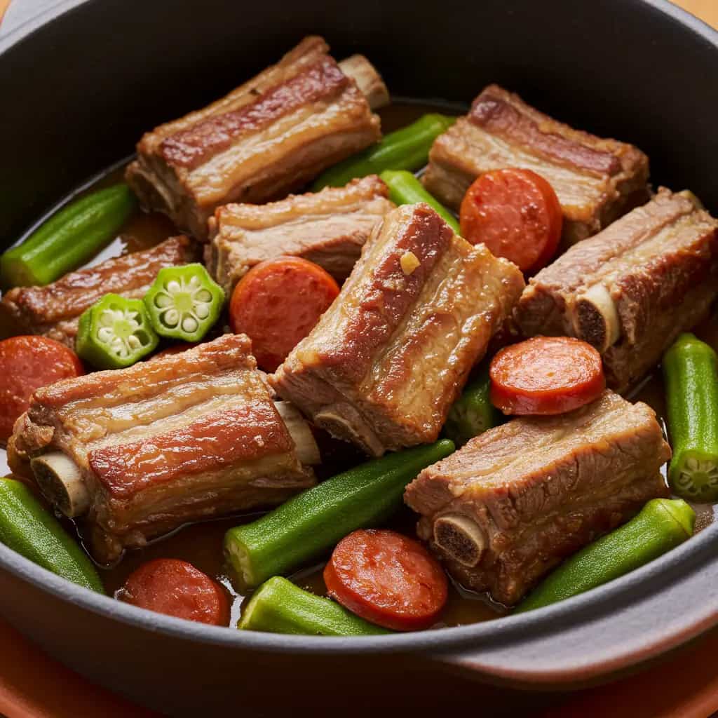 Costelinha Suína com Quiabo na Pressão