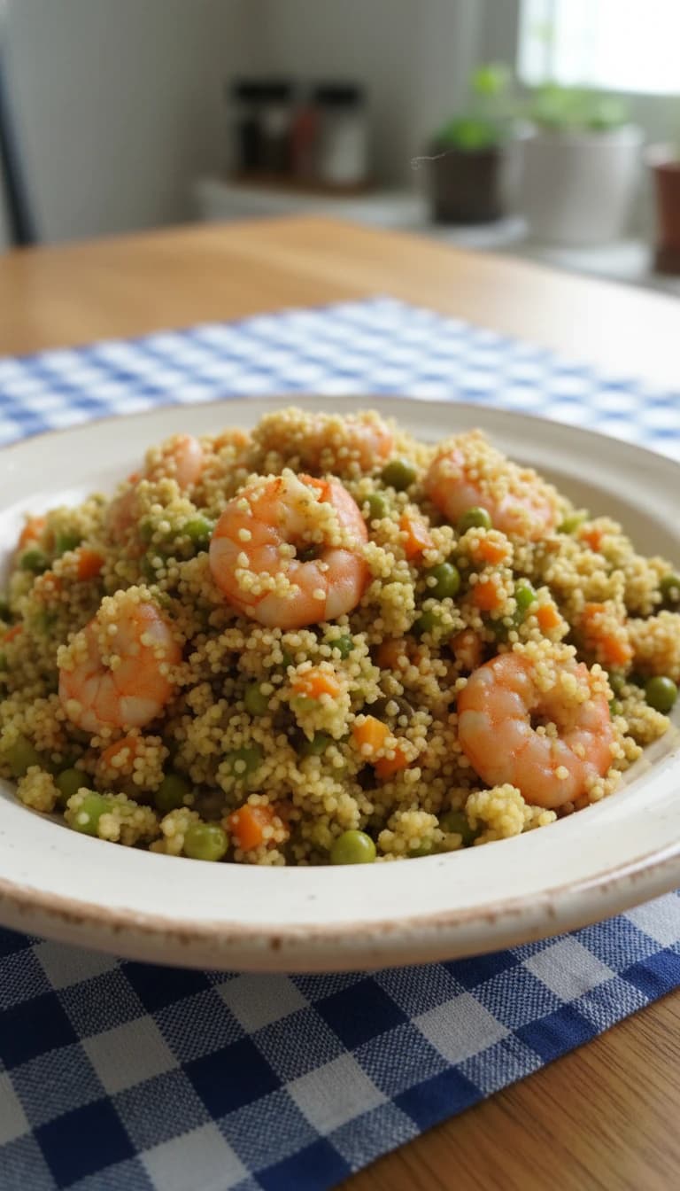 Couscous com Camarão e Legumes