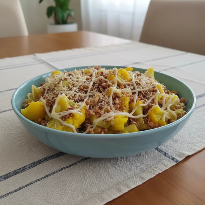 Couve-flor gratinada com farofa de amendoim