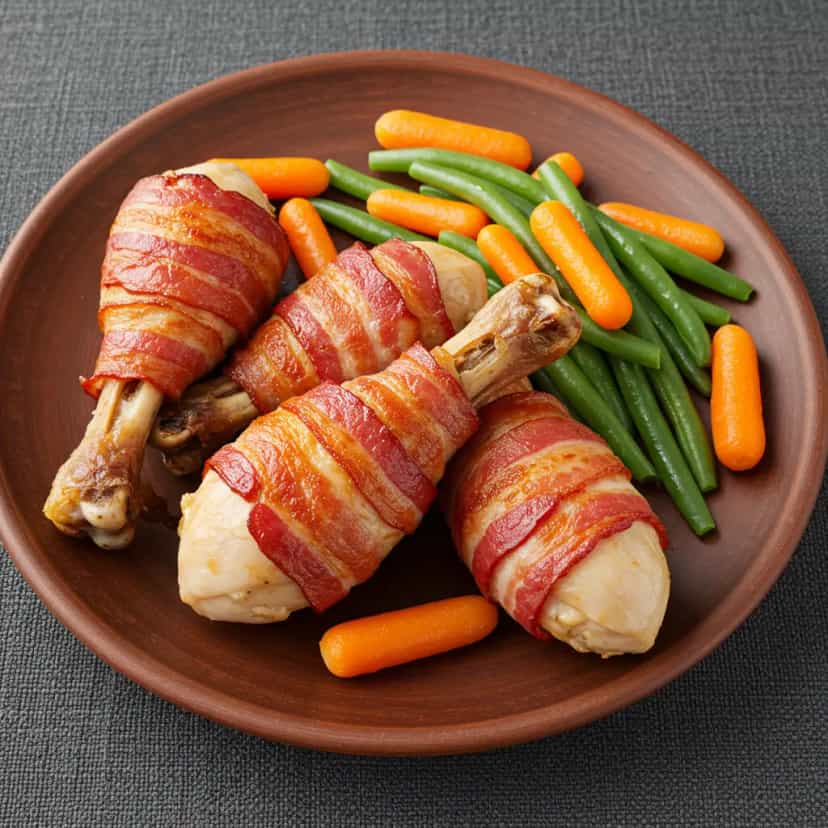 Foto deliciosa de Coxas de Frango Assadas com Bacon e Cerveja pronta para servir - Carnes & Frango