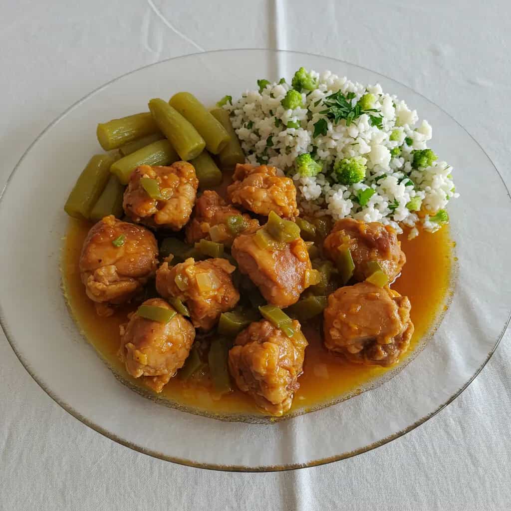 Coxinhas da Asa com Vagem e Arroz de Brócolis