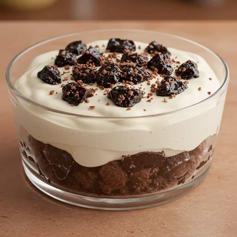 Foto deliciosa de Creme de Ameixa com Ganache de Chocolate pronta para servir - Pudins & Cremes