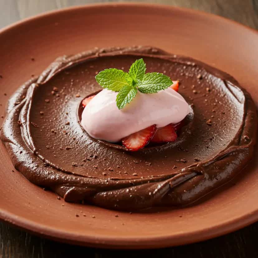 Foto deliciosa de Creme de Chocolate com Nozes e Rum pronta para servir - Pudins & Cremes
