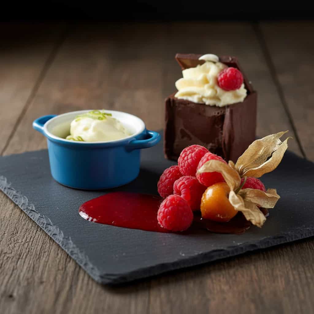 Creme de Limão com Coulis de Framboesa