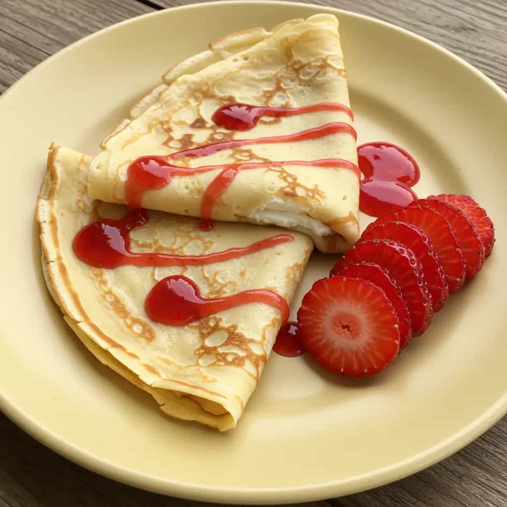 Crepes de Morango com Chantilly e Coulis