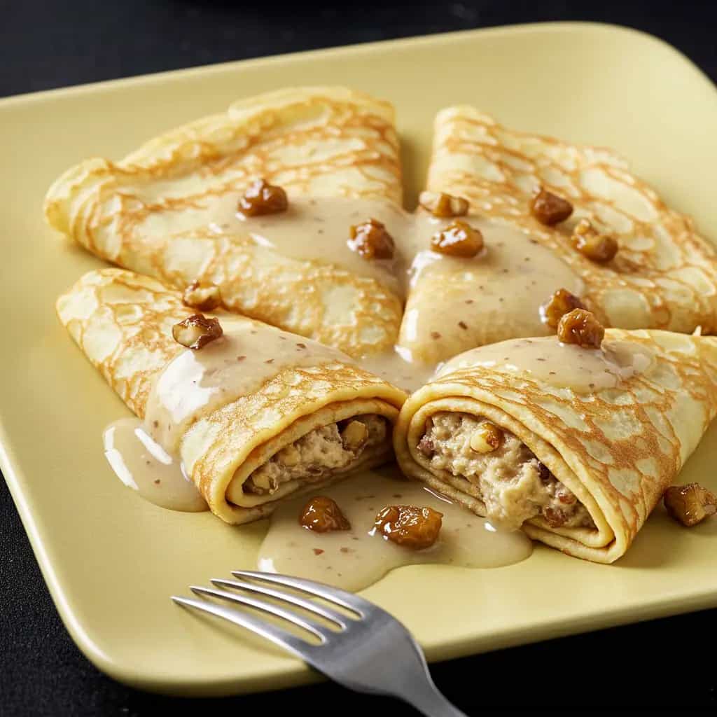 Crepes Deliciosos com Calda de Maçã e Nozes
