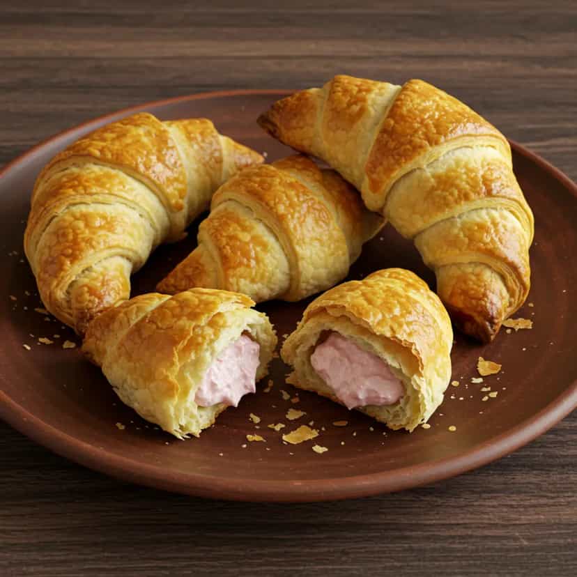 Foto deliciosa de Croissants de Presunto e Queijo Caseiros pronta para servir - Brunch