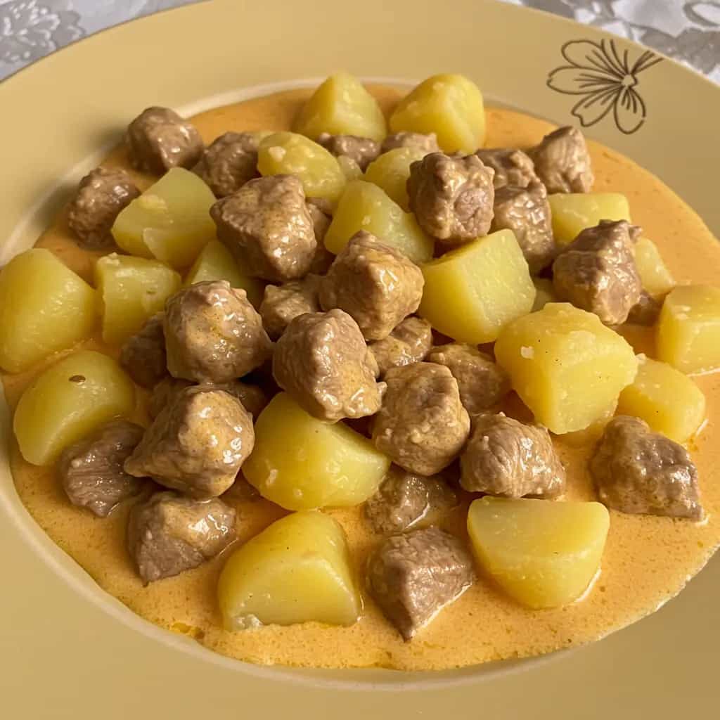 Cubos de Lombo ao Creme de Leite com Batatas