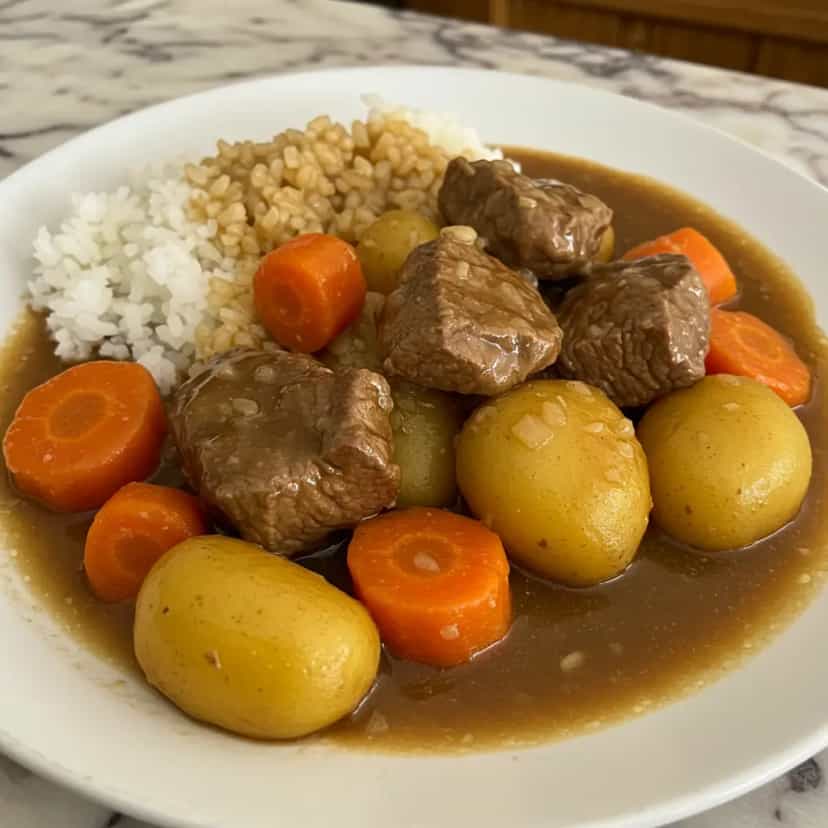 Foto deliciosa de Curry de Carne com Maçã e Mel pronta para servir - Carnes & Frango