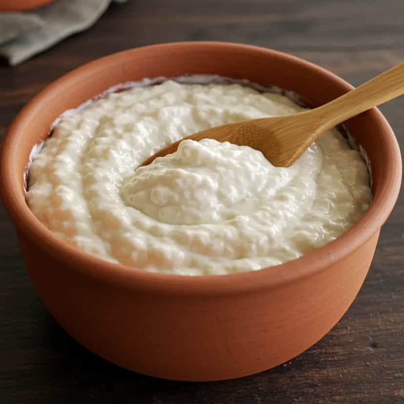 Foto deliciosa de Cuscuz Cremoso de Mandioca com Queijo Minas pronta para servir - Tapioca & Cuscuz