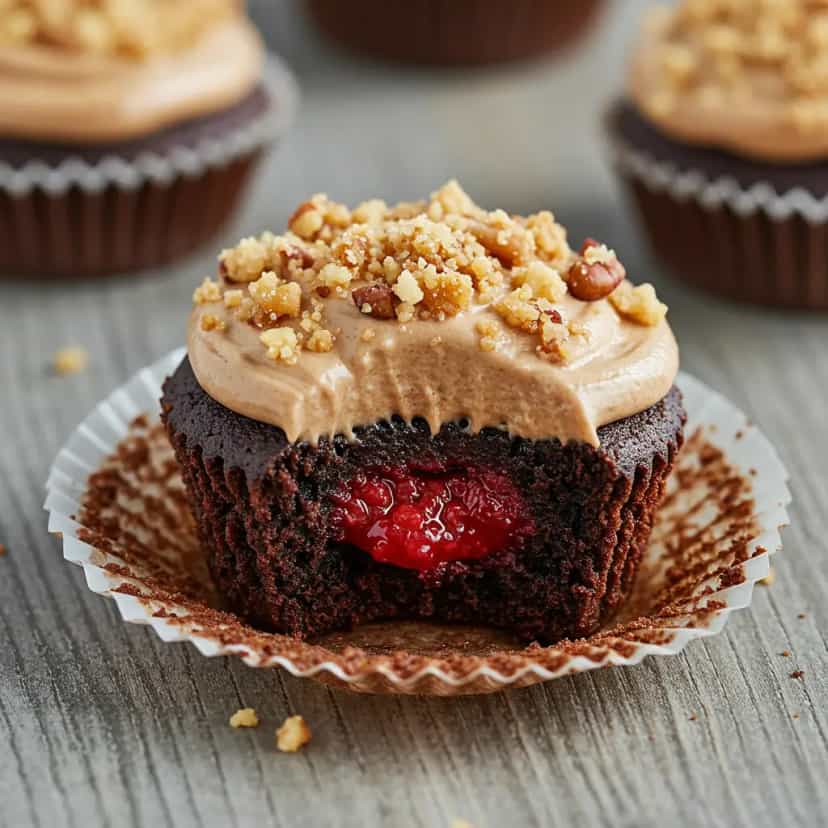 Foto deliciosa de Deliciosos Queques de Chocolate com Framboesa pronta para servir - Bolos & Cupcakes