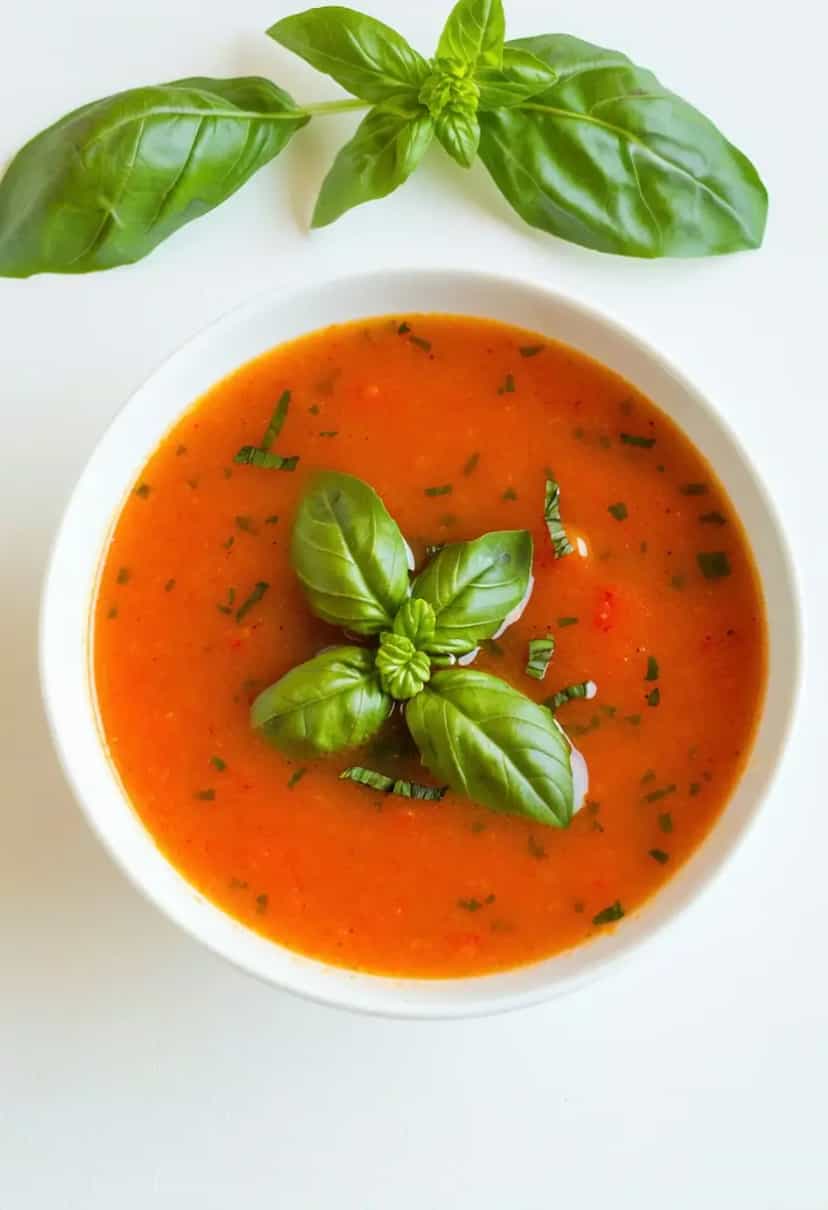 Foto deliciosa de Sopa Cremosa de Tomate e Manjericão Fácil pronta para servir - Sopas & Caldos