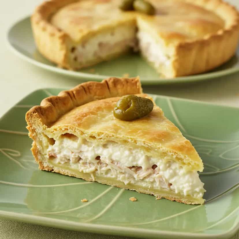 Foto deliciosa de Empadão de Frango cremoso com Catupiry pronta para servir - Pizzas & Salgados