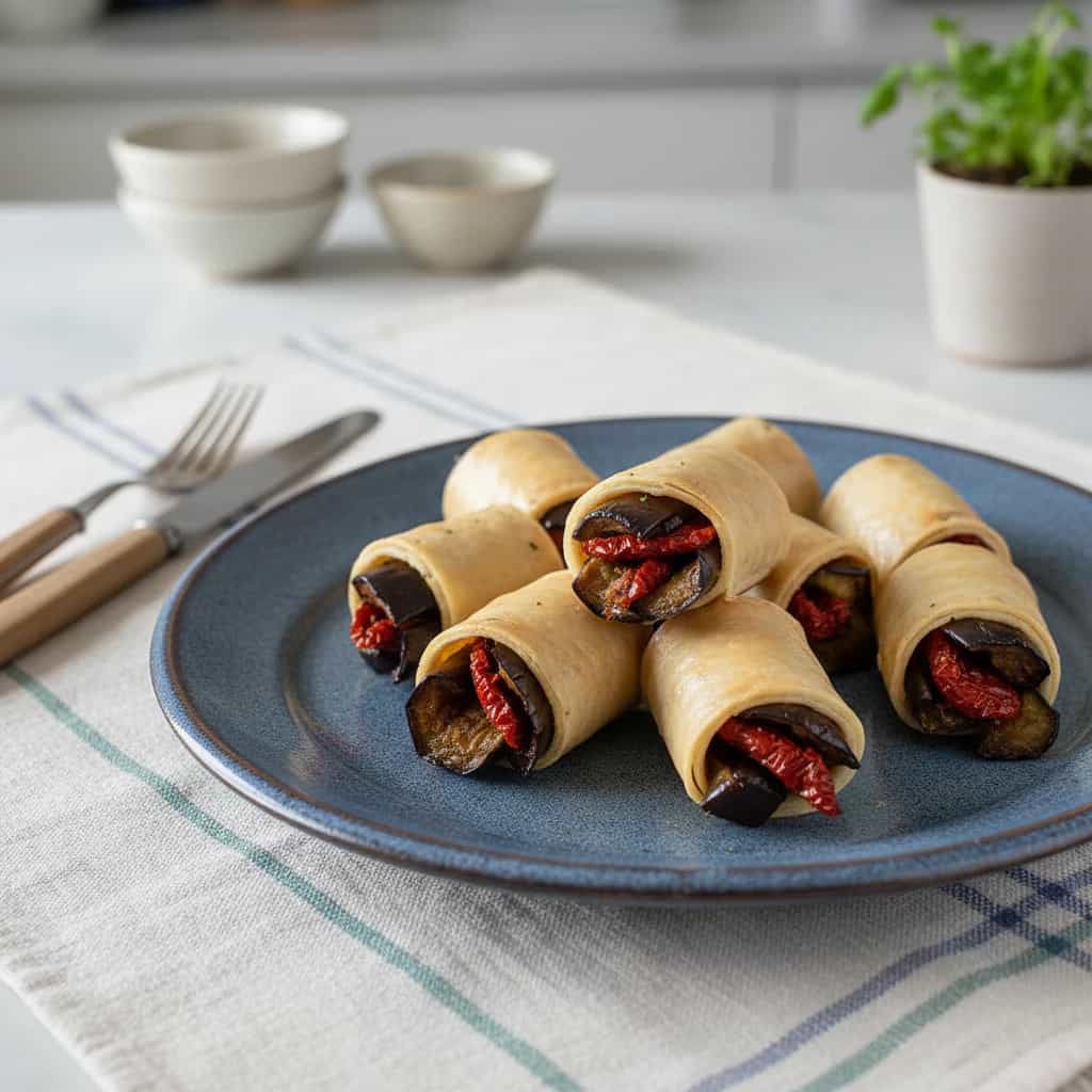 Enroladinhos de Berinjela com Tomate Seco
