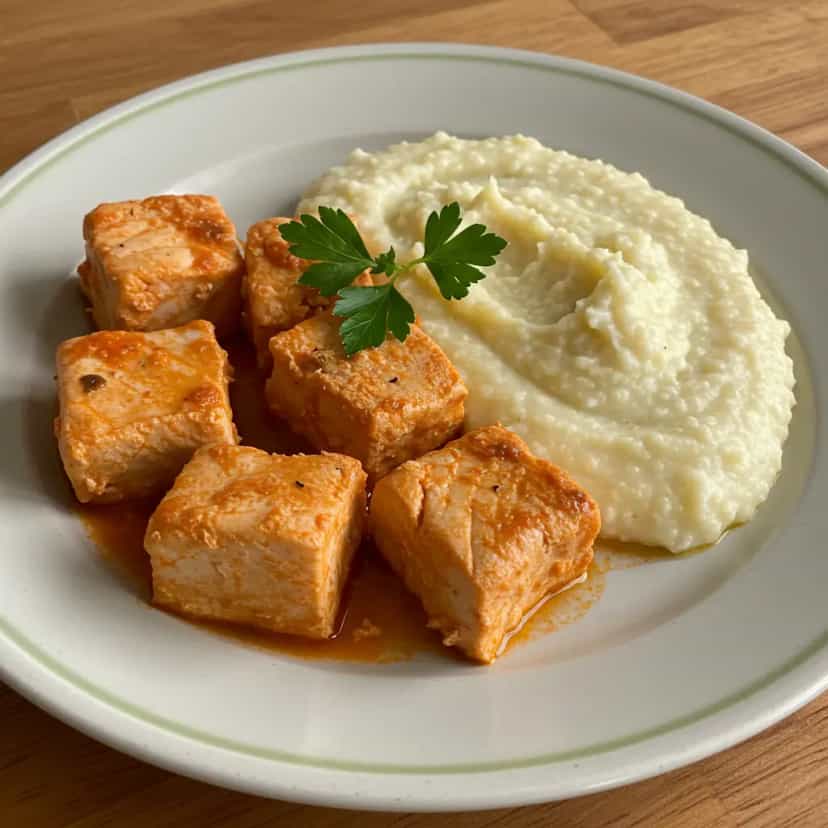 Foto deliciosa de Ensopado de Meca com Pirão de Farinha de Mandioca pronta para servir - Peixes & Frutos do Mar