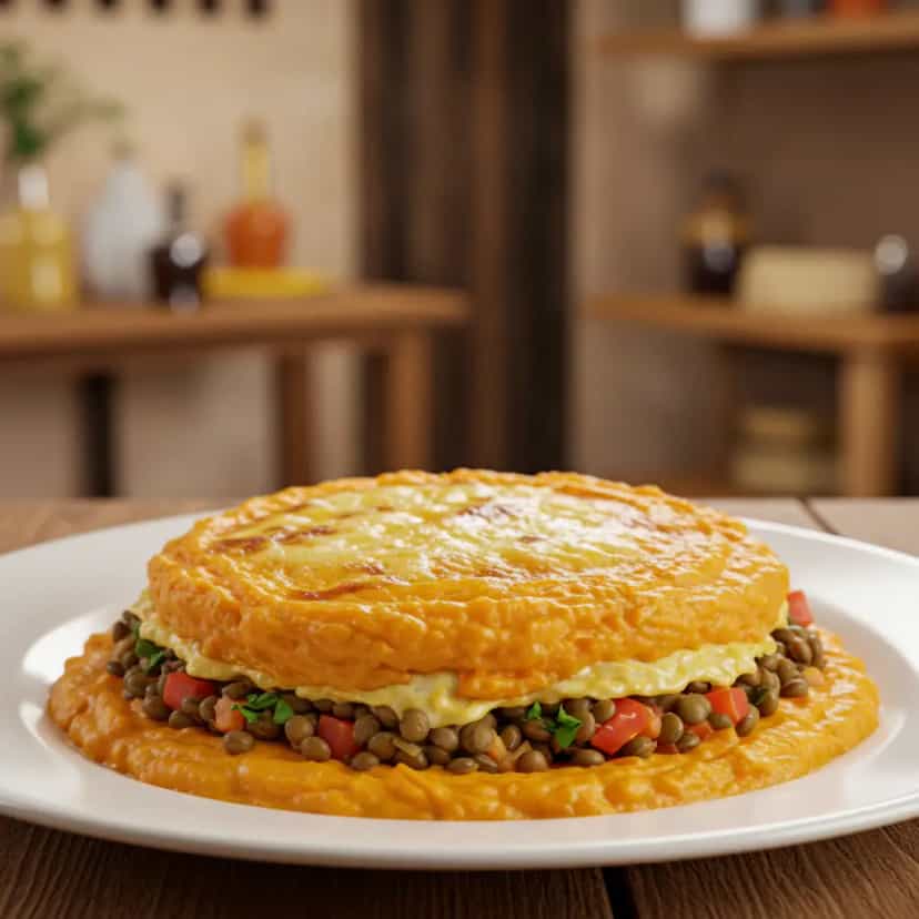 Foto deliciosa de Escondidinho de Batata Doce com Lentilhas pronta para servir - Vegetarianas