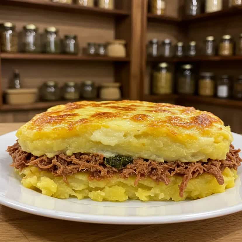 Foto deliciosa de Escondidinho de carne seca com purê de batatas pronta para servir - Pratos Brasileiros Icônicos
