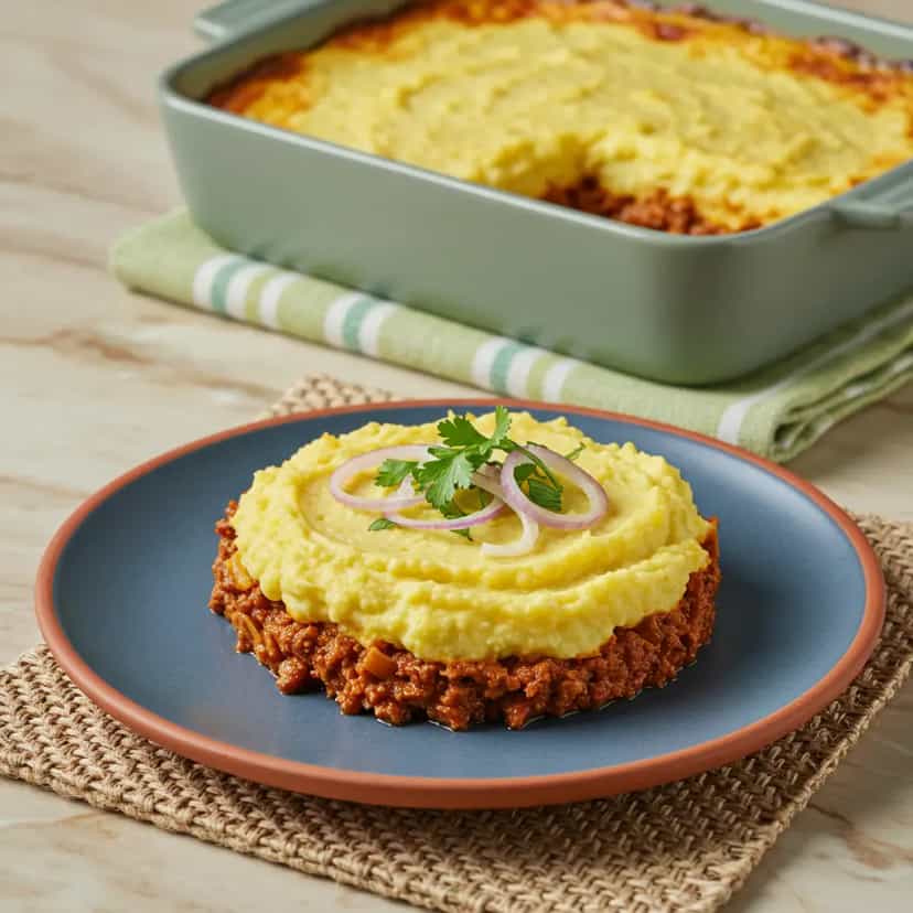 Foto deliciosa de Escondidinho de Polenta Cremosa com Abóbora e Ragu de Carne Moída pronta para servir - Almoço & Jantar