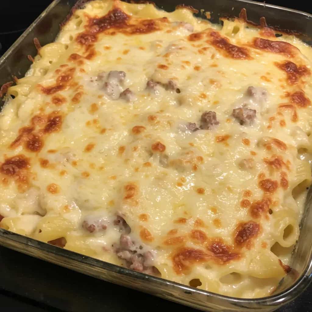 Espaguete à Carbonara com Carne Moída e Requeijão Cremoso