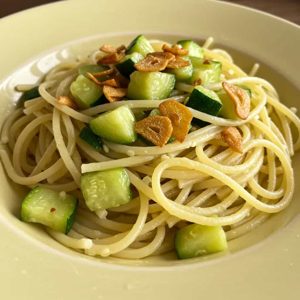 Espaguete com Abobrinha e Alho Crocante