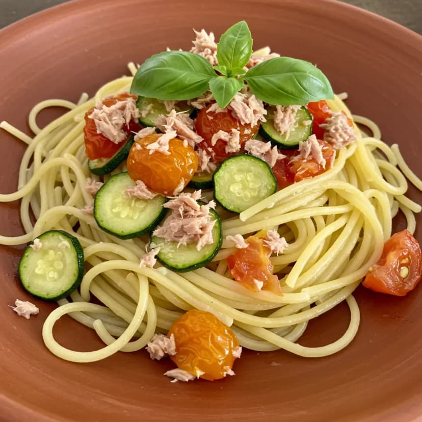 Espaguete com Abobrinha e Atum