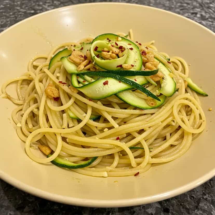 Foto deliciosa de Espaguete com Bacon Crocante e Alho Dourado pronta para servir - Outras Receitas