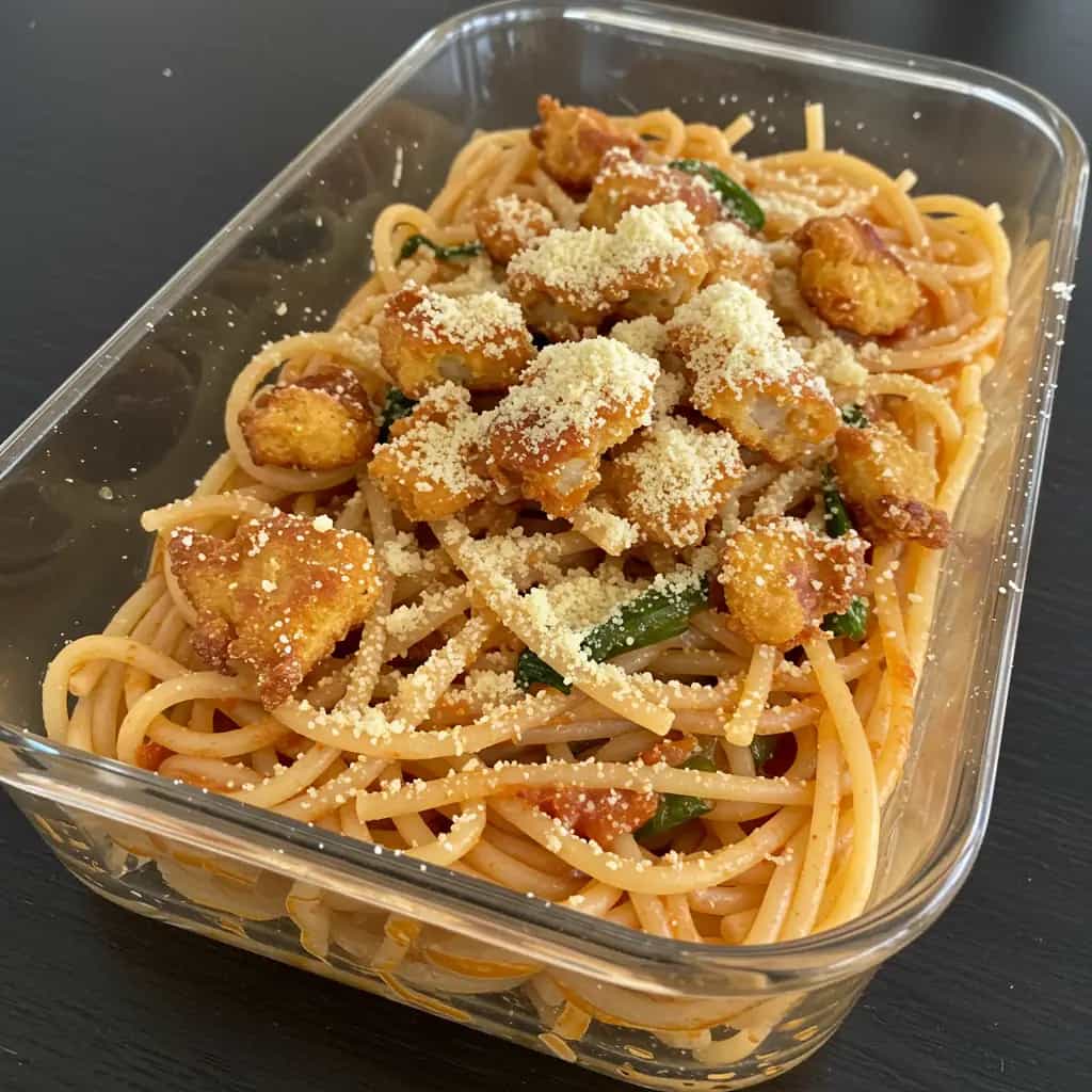 Espaguete com coxinha da asa