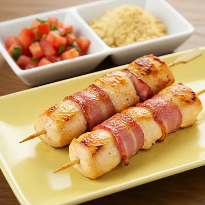 Foto deliciosa de Espetinhos de Frango com Bacon pronta para servir - Outras Receitas