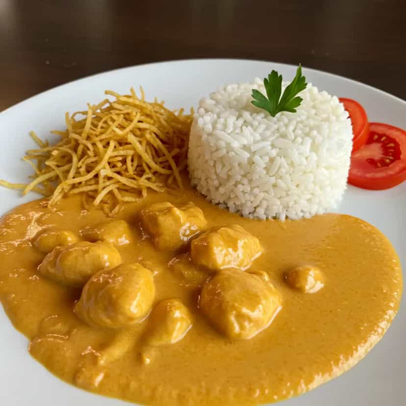 Foto deliciosa de Estrogonofe de camarão pronta para servir - Peixes & Frutos do Mar