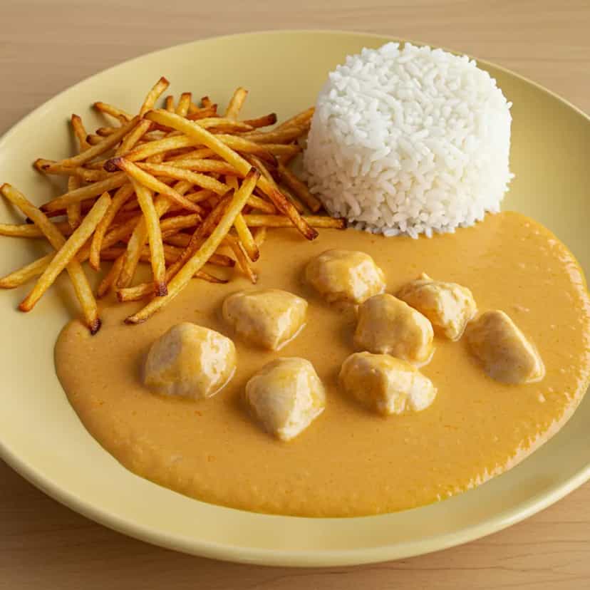 Foto deliciosa de Estrogonofe de Frango Fit com Creme de Arroz pronta para servir - Carnes & Frango