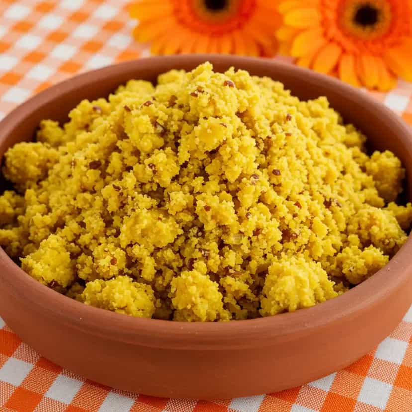 Foto deliciosa de Farofa Brasileira com Bacon e Calabresa pronta para servir - Pratos Brasileiros Icônicos