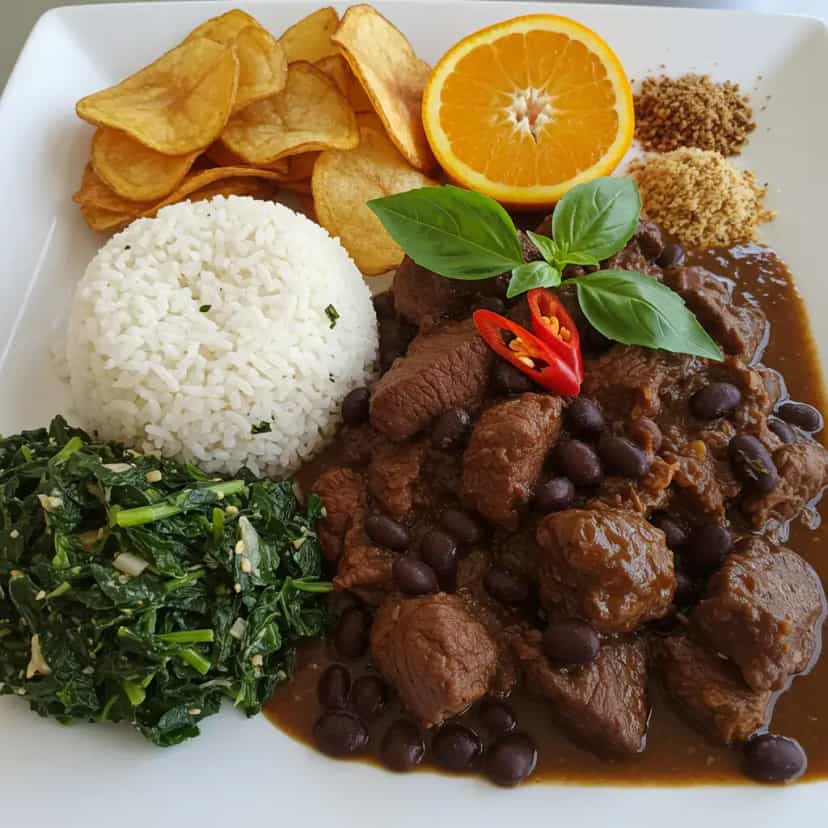 Foto deliciosa de Feijão Preto com Carne Seca e Calabresa pronta para servir - Pratos Brasileiros Icônicos
