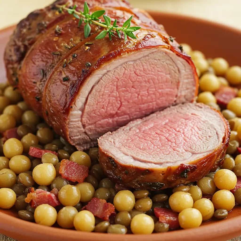 Filé de Cordeiro ao Tomilho com Lentilha e Bacon