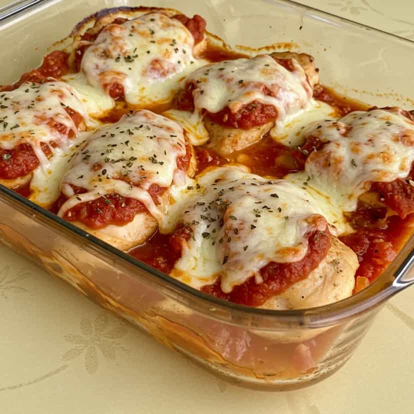 Foto deliciosa de Filé de Frango ao Molho de Tomate e Provolone pronta para servir - Carnes & Frango