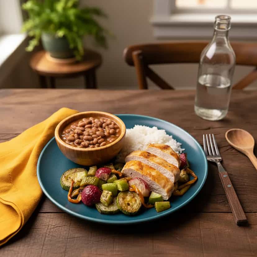 Foto deliciosa de Filé de Frango Grelhado com Legumes Assados pronta para servir - Carnes & Frango