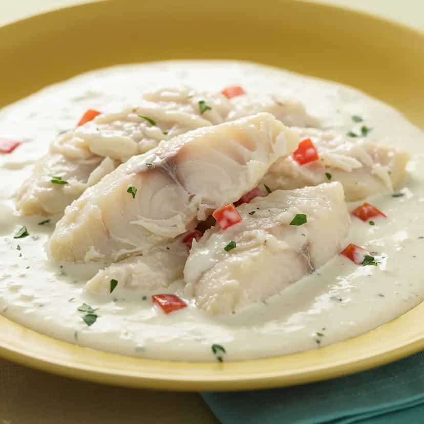 Foto deliciosa de Filé de Merluza ao Leite de Coco pronta para servir - Peixes & Frutos do Mar