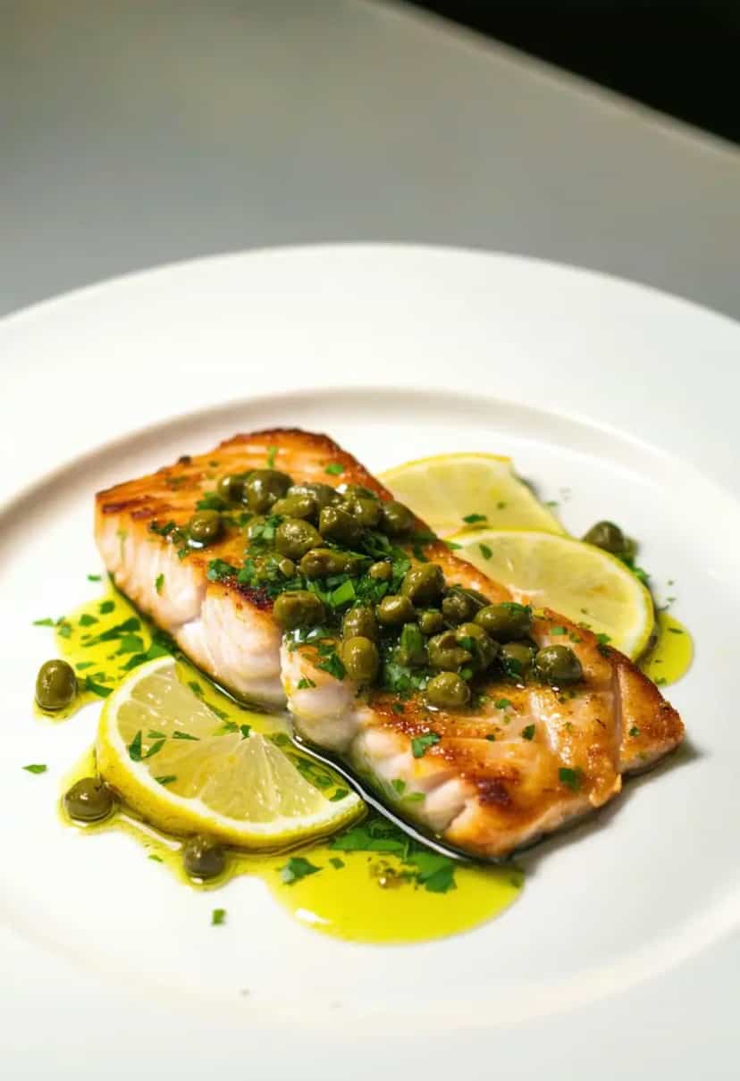 Foto deliciosa de Filé de Panga ao Molho de Alcaparras pronta para servir - Peixes & Frutos do Mar