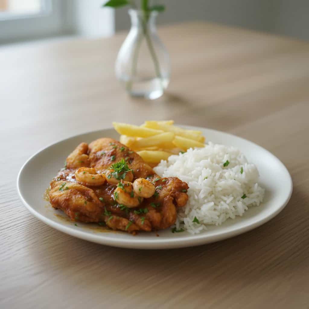 Filé de Peixe com Camarão e Batatas Gratinadas ao Catupiry