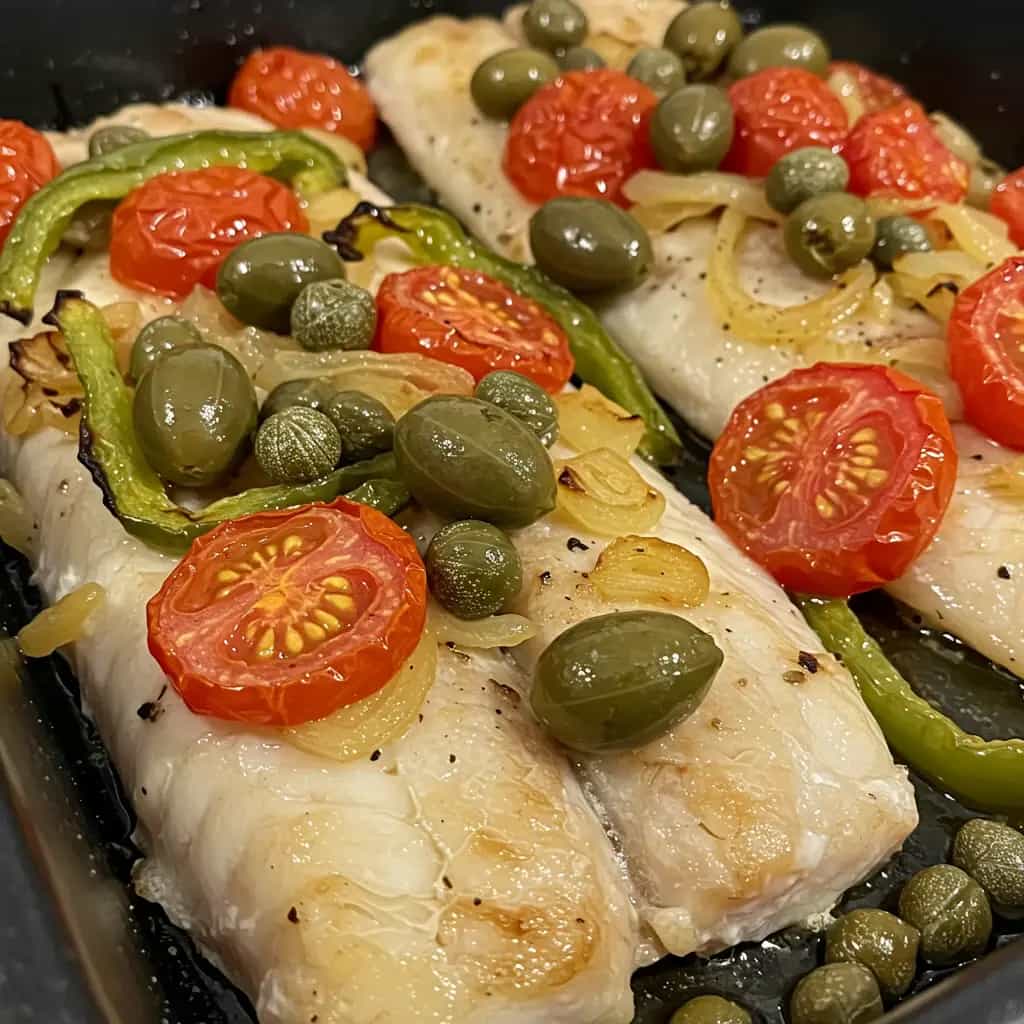 Filé de Polaca Assado com Alcaparras e Batatas