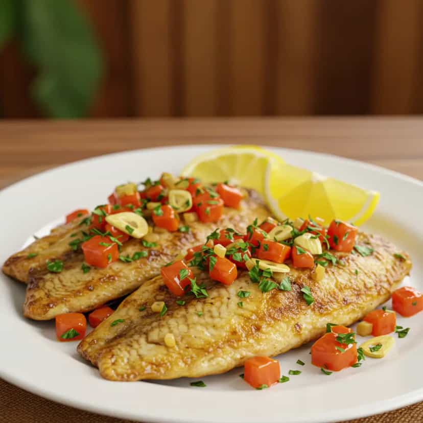 Foto deliciosa de Filé de tilápia ao molho rápido pronta para servir - Até 5 Ingredientes