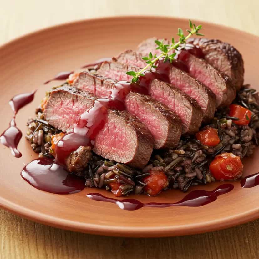 Foto deliciosa de Filé Mignon à Provençal com Arroz Selvagem pronta para servir - Carnes & Frango